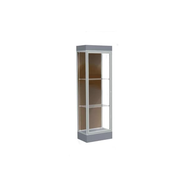 Waddell Display Case Of Ghent Edge Lighted Floor Case, Chocolate Back, Satin Frame, 6" Carbon Mesh Base, 24"W x 76"H x 20"D 91LFCO-SN-CM - main